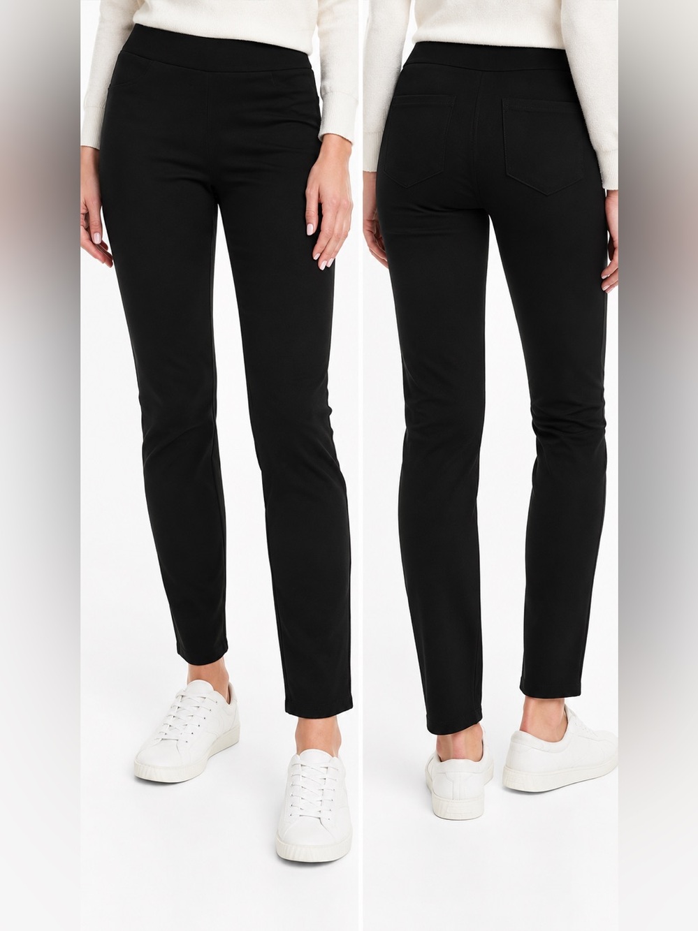Max Studio Black Slim Mid Rise 5-Pocket Ponte Stretch Knit Ankle Length Leggings